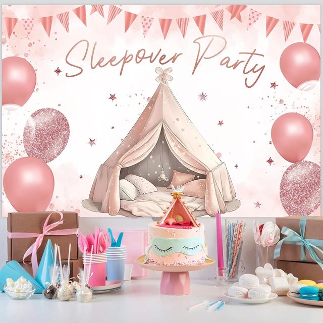 Sleepover Party Backdrop for Girls, Party Decor, Pajama Slumber